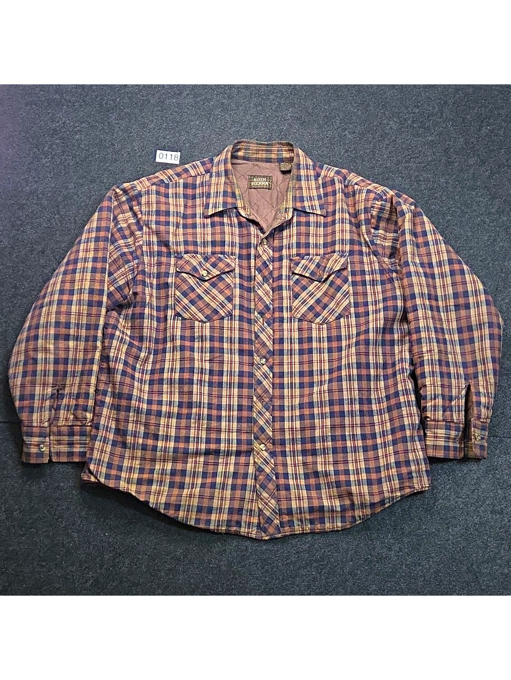 High Sierra Men's XL Regular Plaid Flannel Quilted Lined Button-Up Shirt Pockets